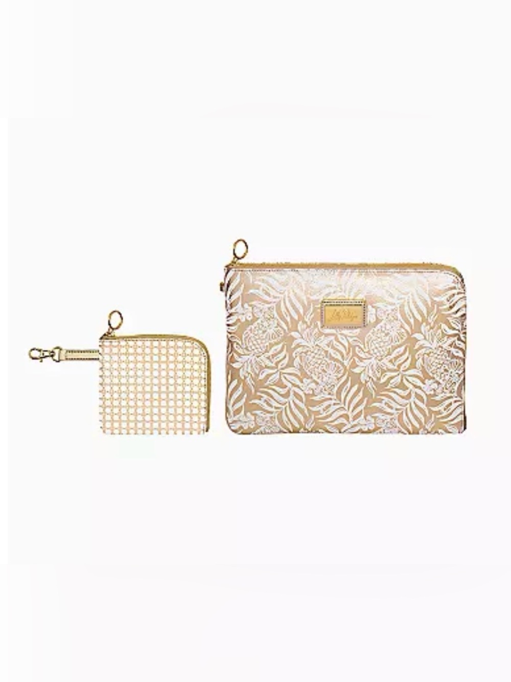 Lilly Pulitzer Tech Pouch Set in Gold Metallic Bon Vivants NWT